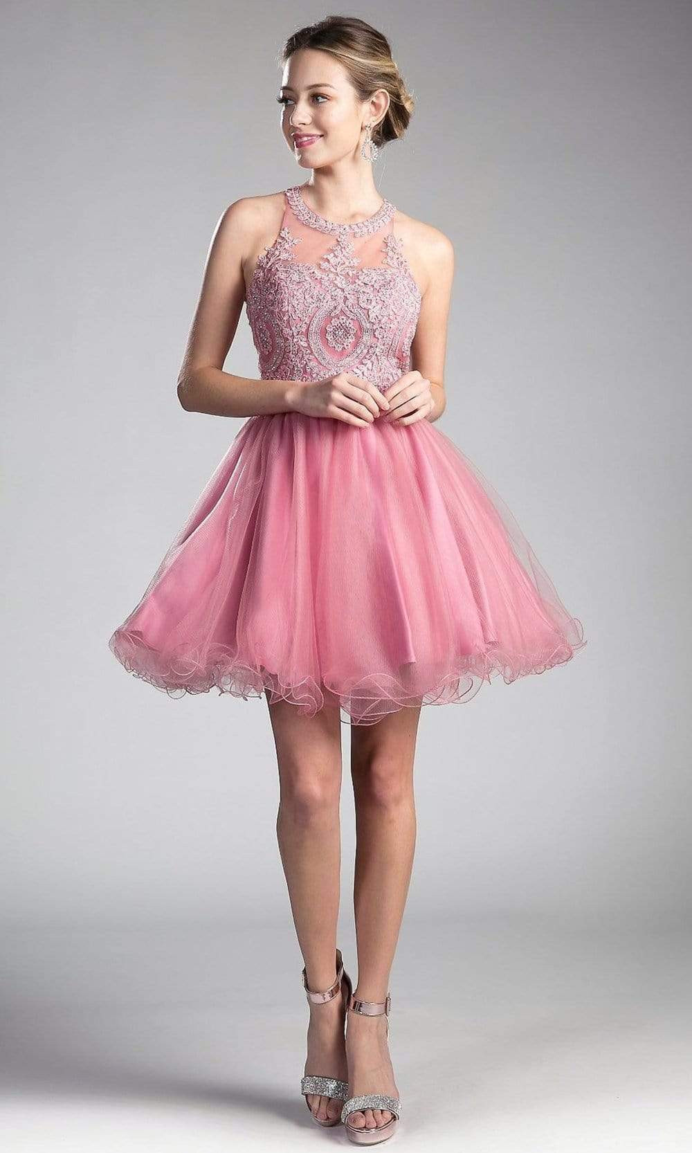 Cinderella Divine UJ0119 Lace Appliqued Strappy Back Cocktail Dress - view 13