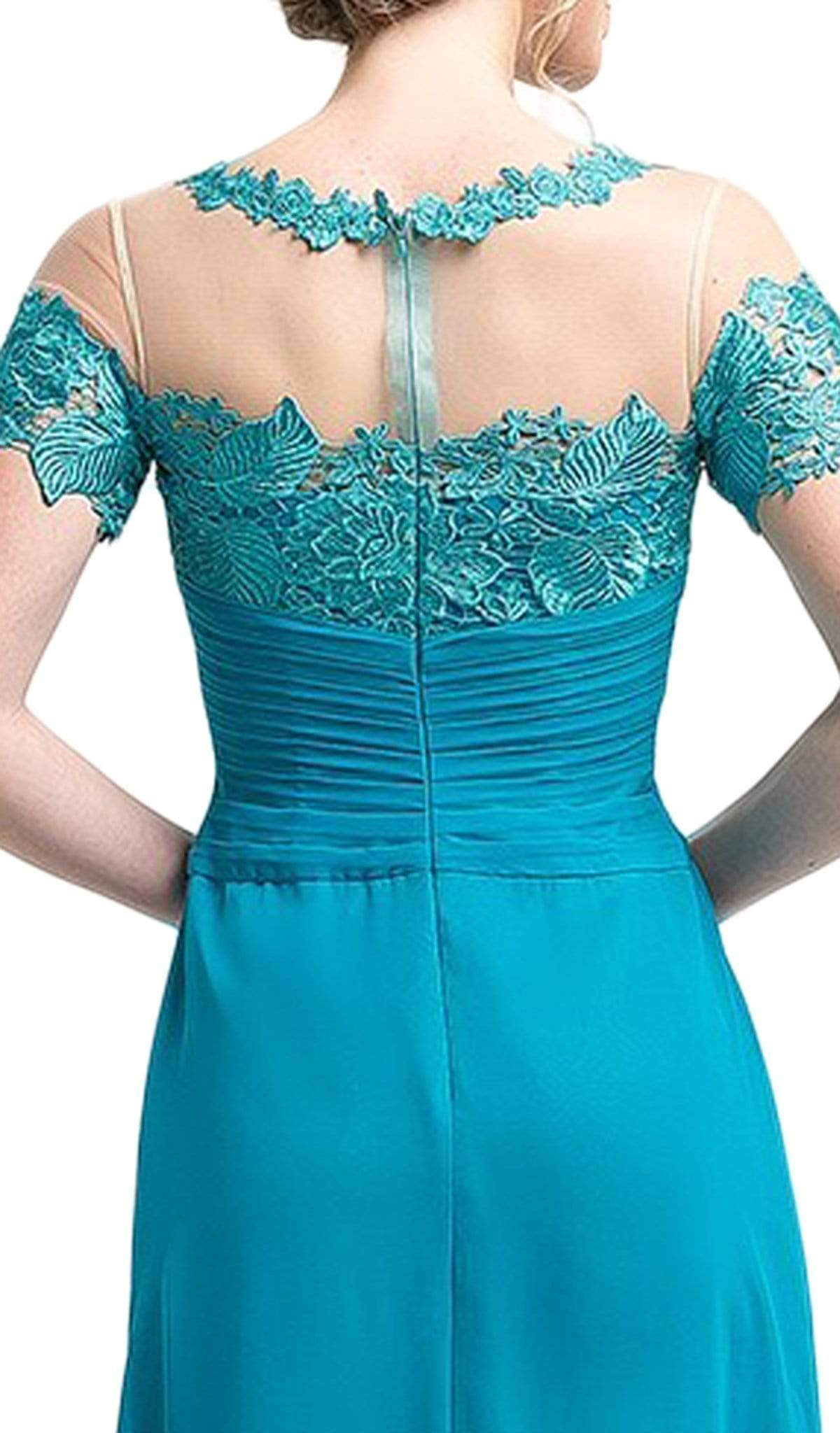 Cinderella Divine - Lace Illusion Bateau Pleated Sheath Dress - back view