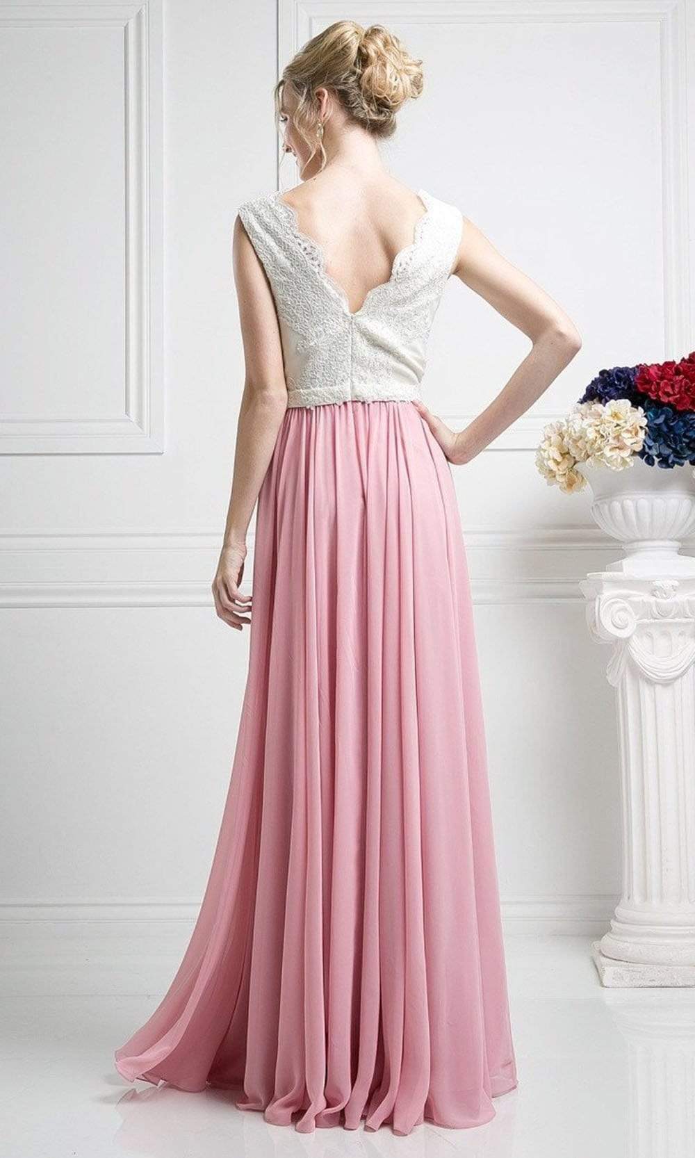 Cinderella Divine - Lace Scalloped V-neck A-line Dress - view 6