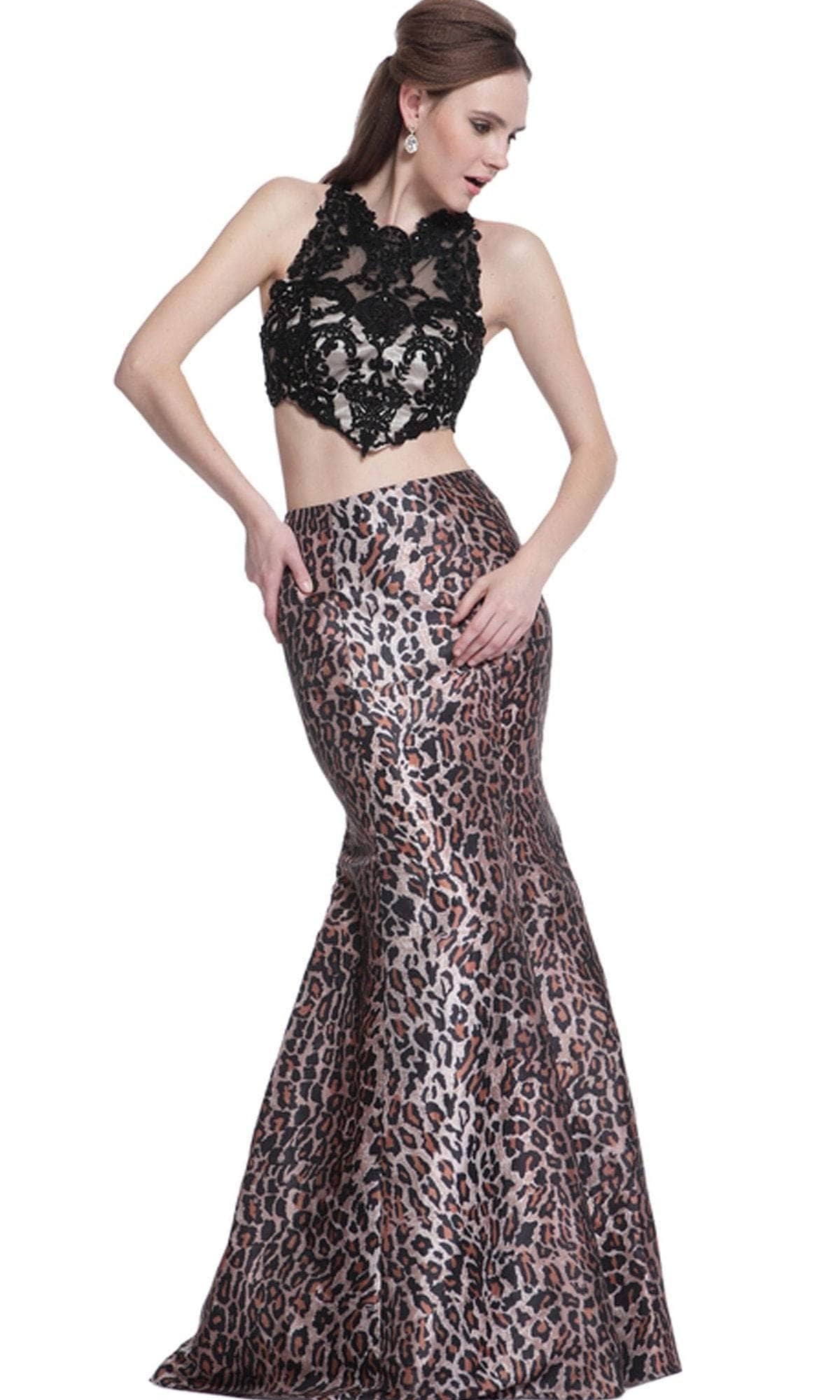 Cinderella Divine - Lace Sleeveless Two-Piece Print Mermaid Evening Gown - designer prom dress at Silhouette Dresses