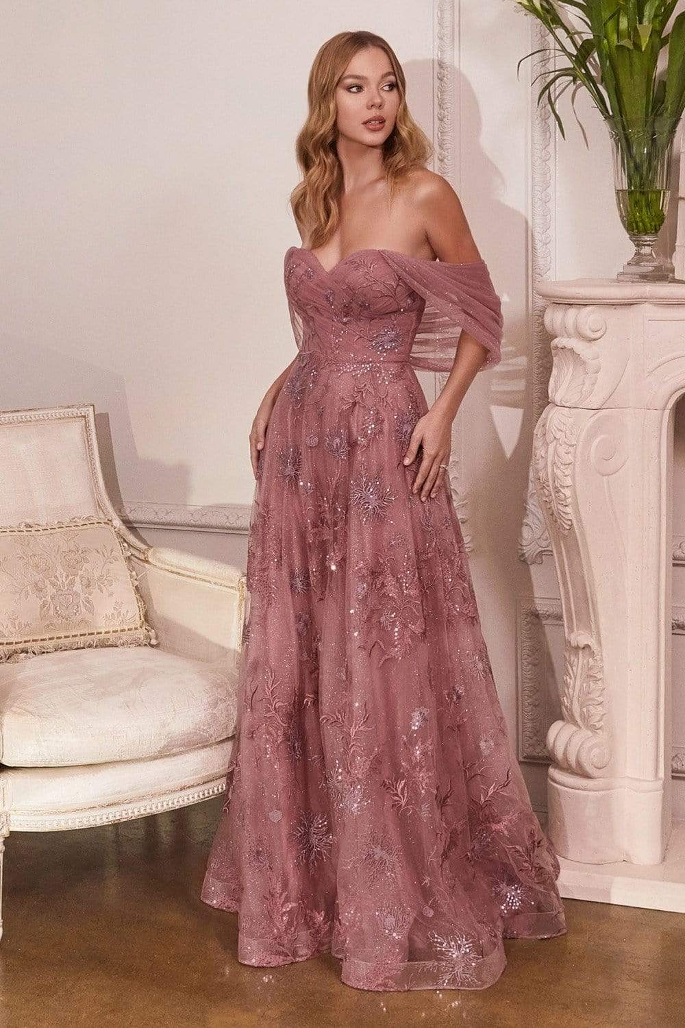 Cinderella Divine - OC008 Floral Appliqued Sweetheart Dress - designer prom dress at Silhouette Dresses