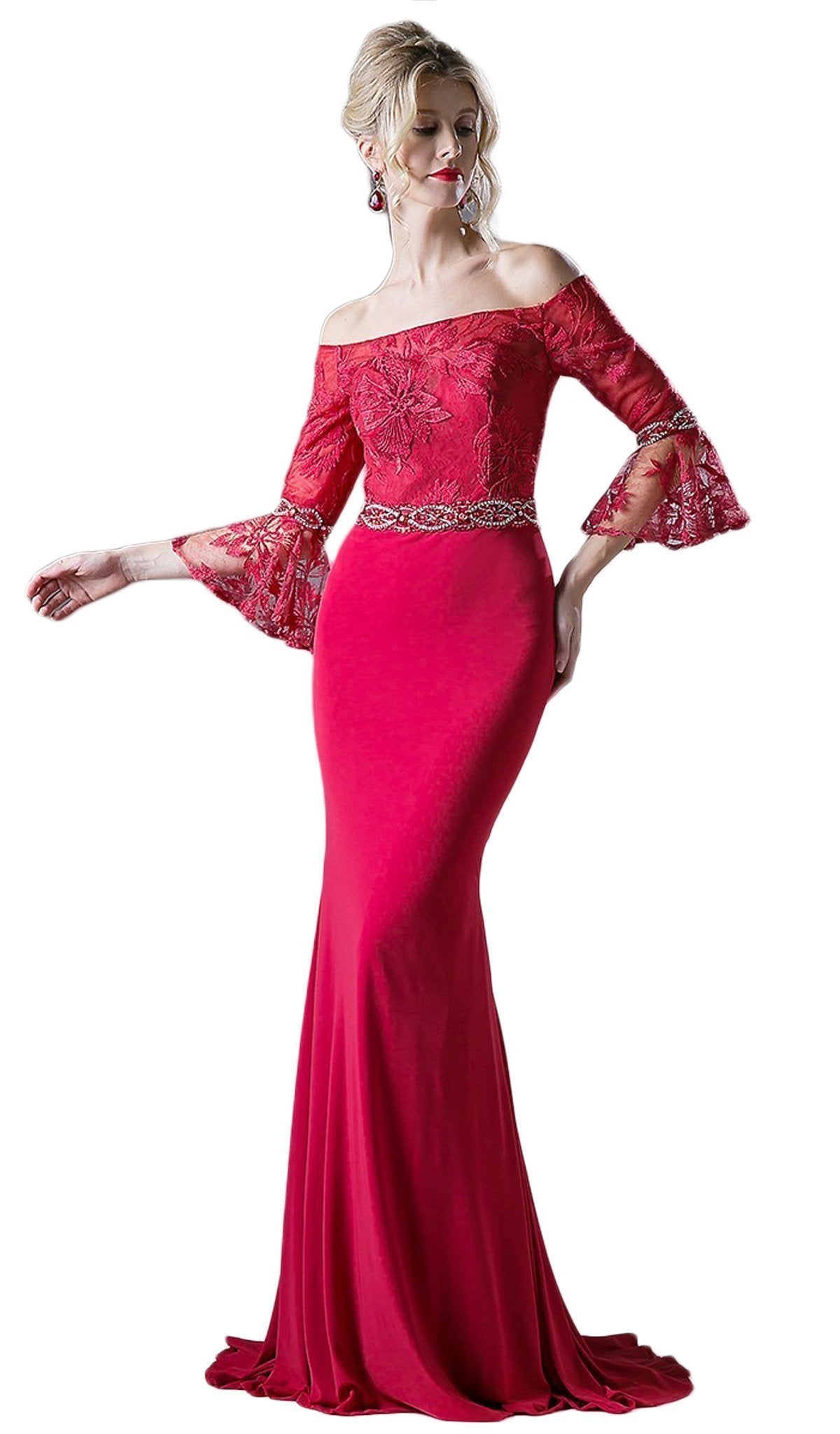 Cinderella Divine - Off-Shoulder Flounce Fitted Gown - designer prom dress at Silhouette Dresses