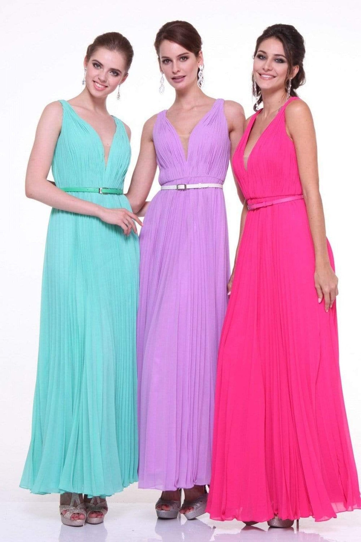 Cinderella Divine - Pleated V-neck A-line Dress