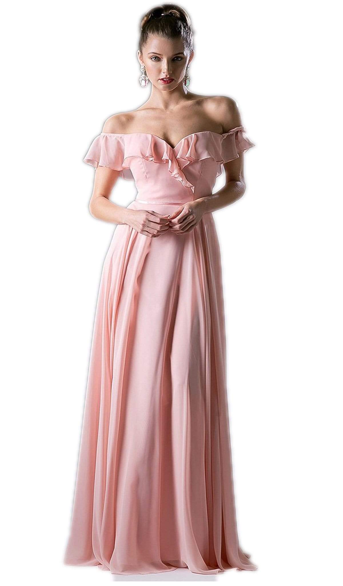 Cinderella Divine - Ruffled Off-Shoulder A-line Dress - Silhouette Dresses