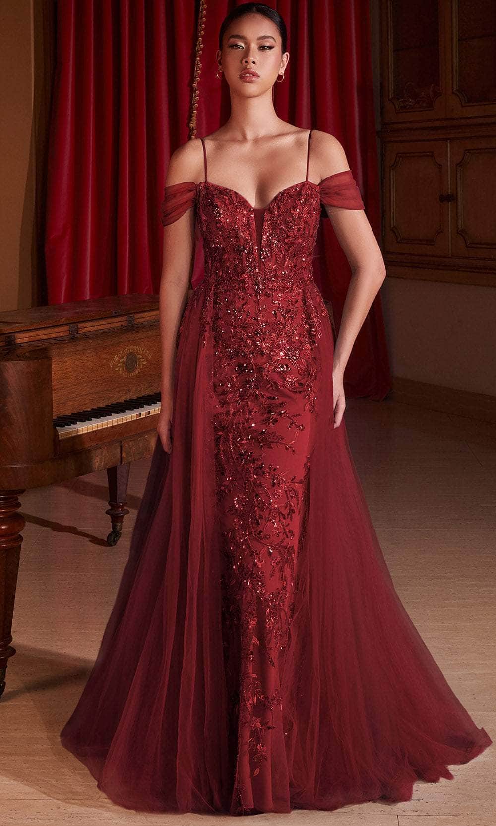 Cinderella Divine SF009 - Sequin Embellished Cold Shoulder Prom Dress - Silhouette Dresses