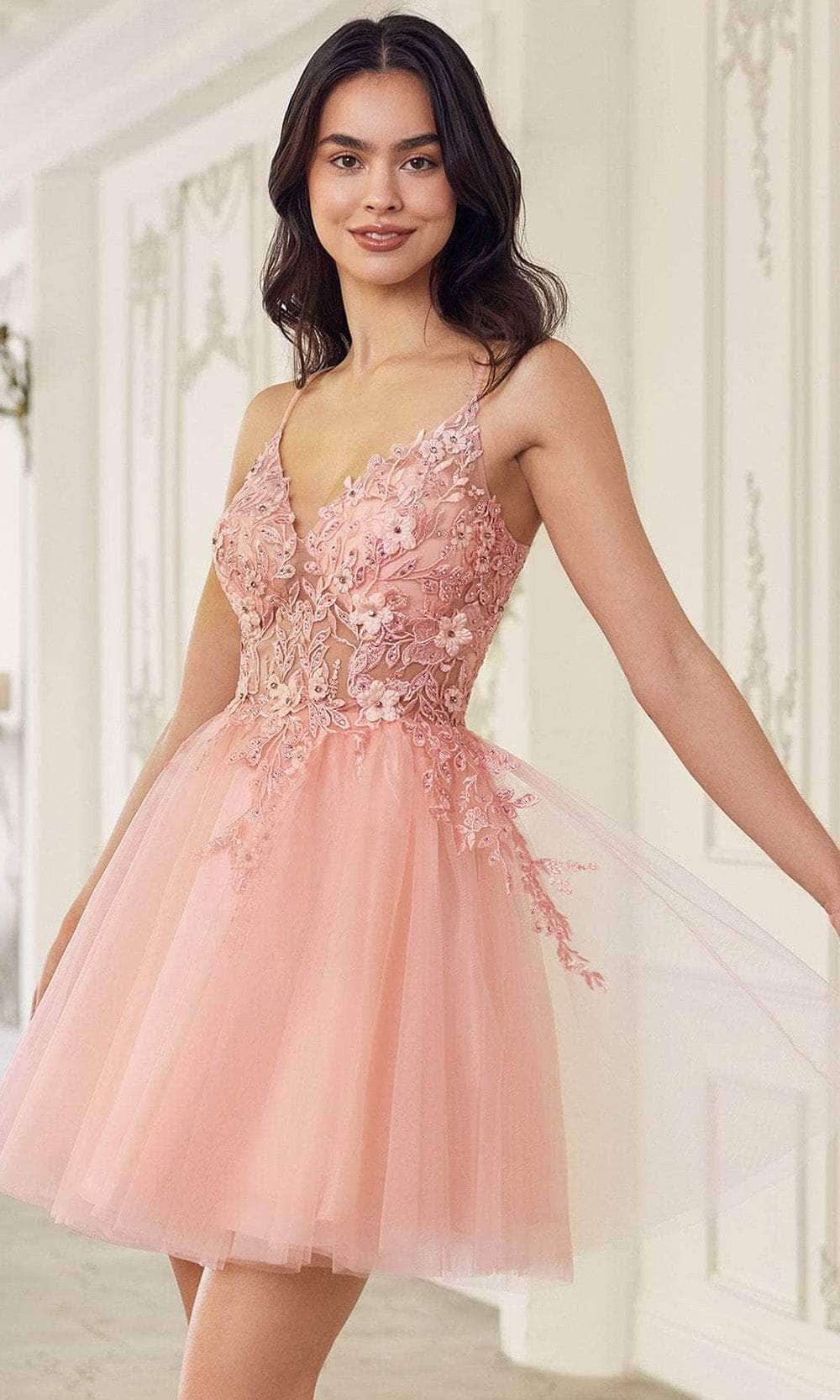 Cinderella Divine SF047 - Jeweled Detail Tulle Cocktail Dress - back view