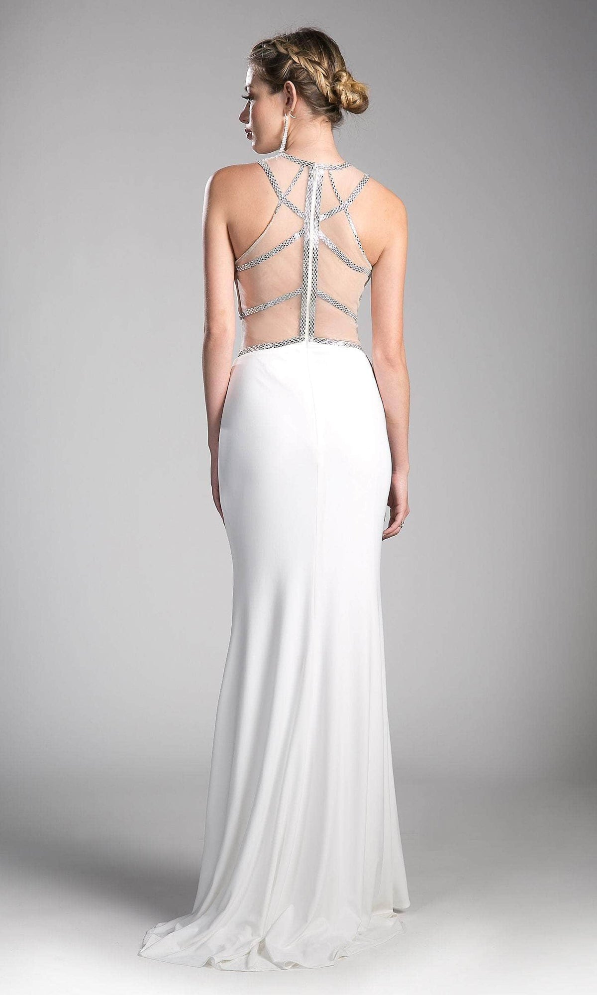 Cinderella Divine - Sleeveless Embellished Sheer Halter Fitted Dress - view 6