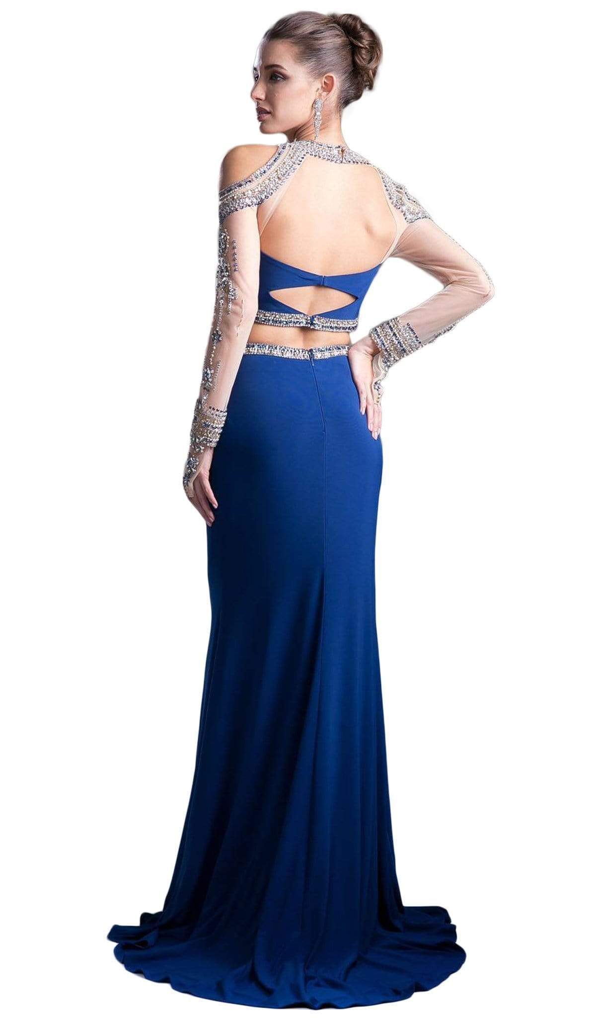 Cinderella Divine - Two Piece Rhinestone Embellished Long Sleeves Gown - detail view