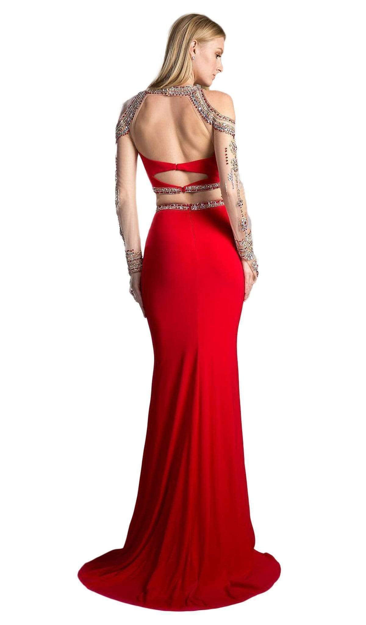 Cinderella Divine - Two Piece Rhinestone Embellished Long Sleeves Gown - view 6
