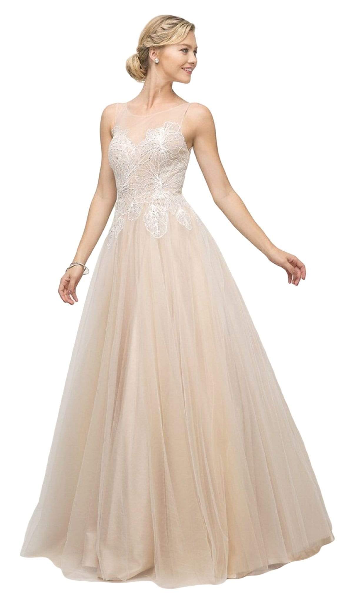 Cinderella Divine - UE009 Illusion Neckline Lace Bodice Tulle Gown - Silhouette Dresses