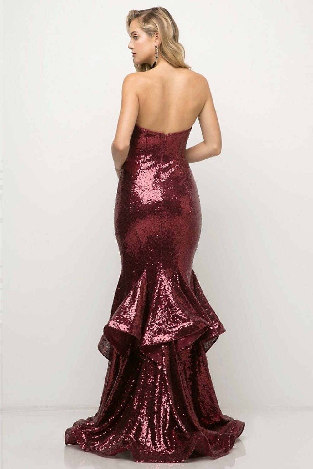 Cinderella Divine - UE010 Allover Sequin Tiered Ruffle Mermaid Gown - view 4