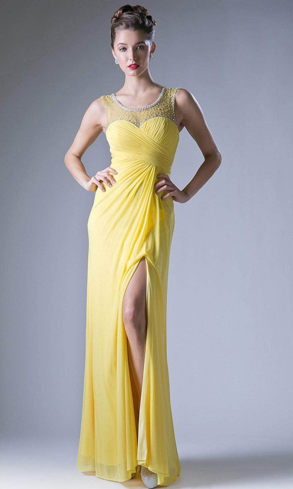 Cinderella Divine XP13 - Ruched Sheer Back Long Dress