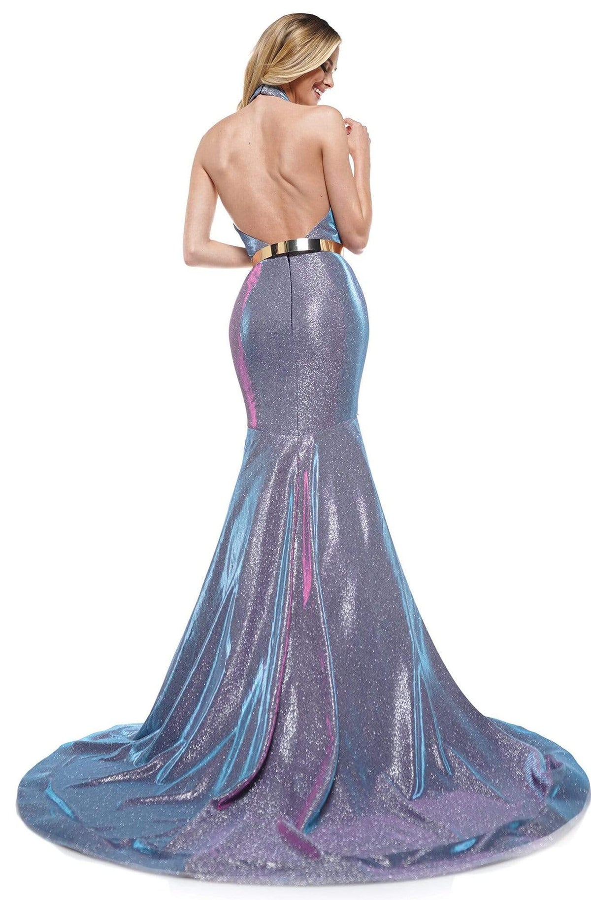 Colors Dress - 2287 Shiny Crossed Neckline Trumpet Dress
