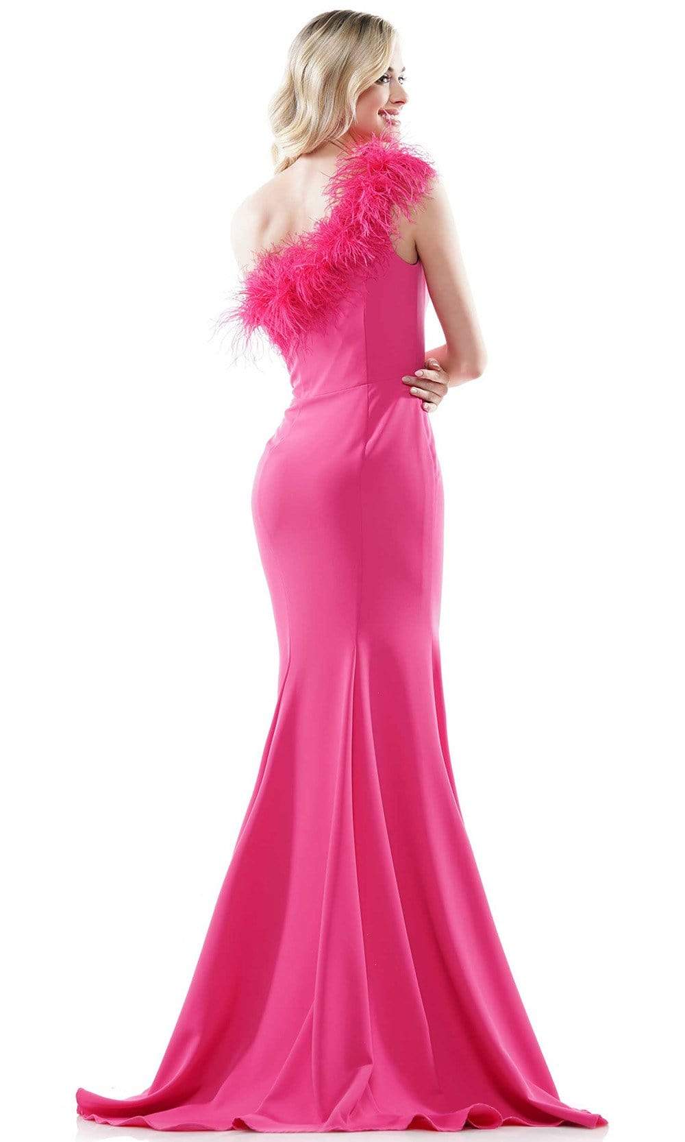 Colors Dress - 2405 Feathered One Shoulder Crepe Mermaid Dress