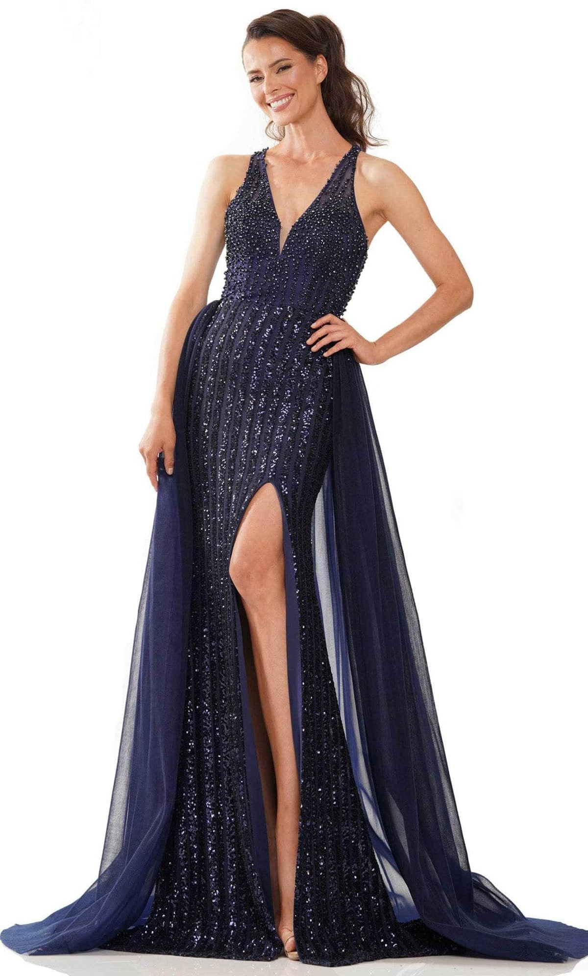 Colors Dress 2818 - Vertically Beaded Evening Gown
