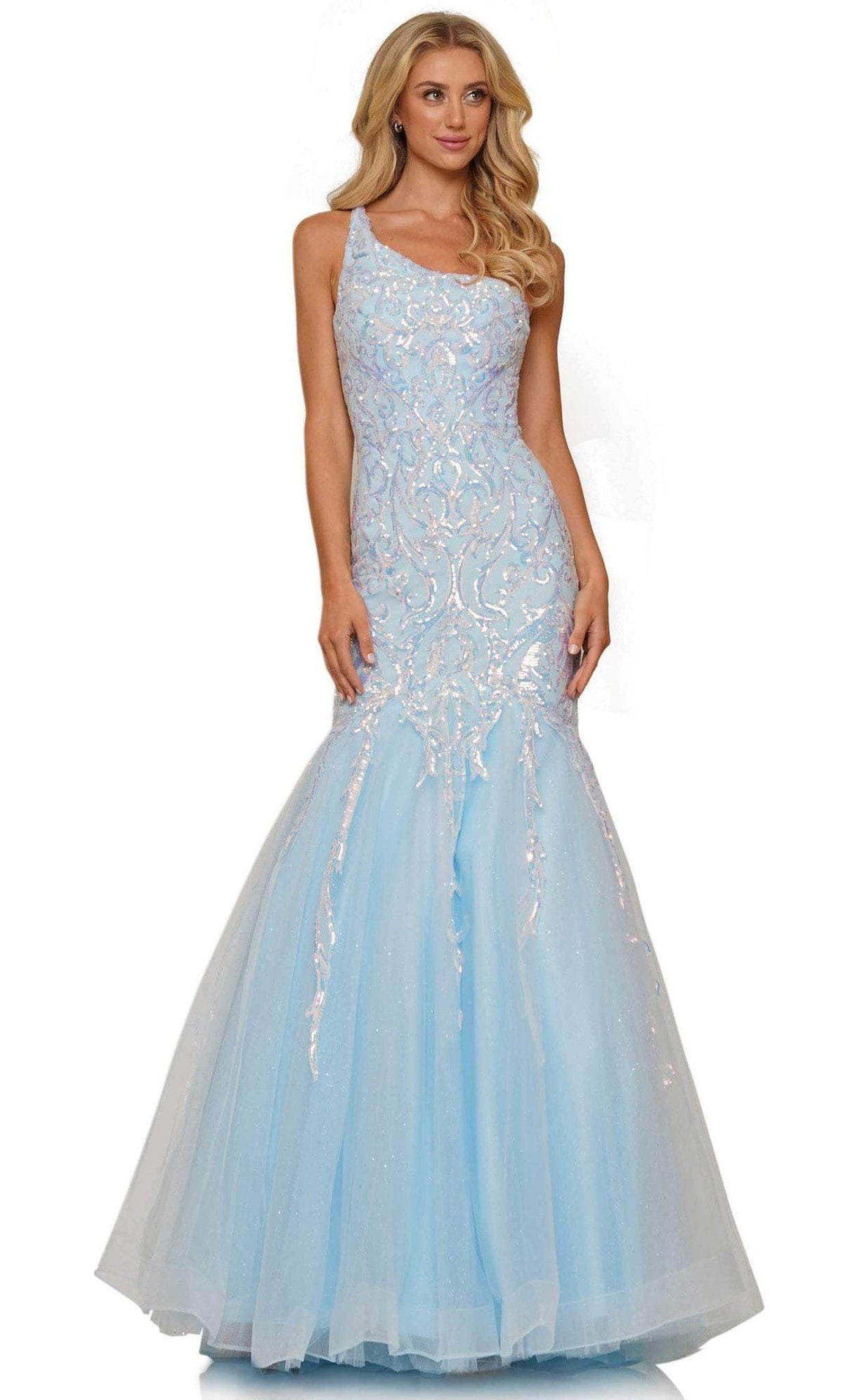 Colors Dress 2940 - Sequin One Sleeve Prom Gown