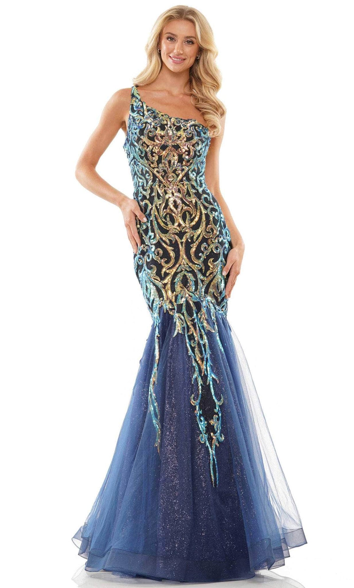Colors Dress 2940 - Sequin One Sleeve Prom Gown