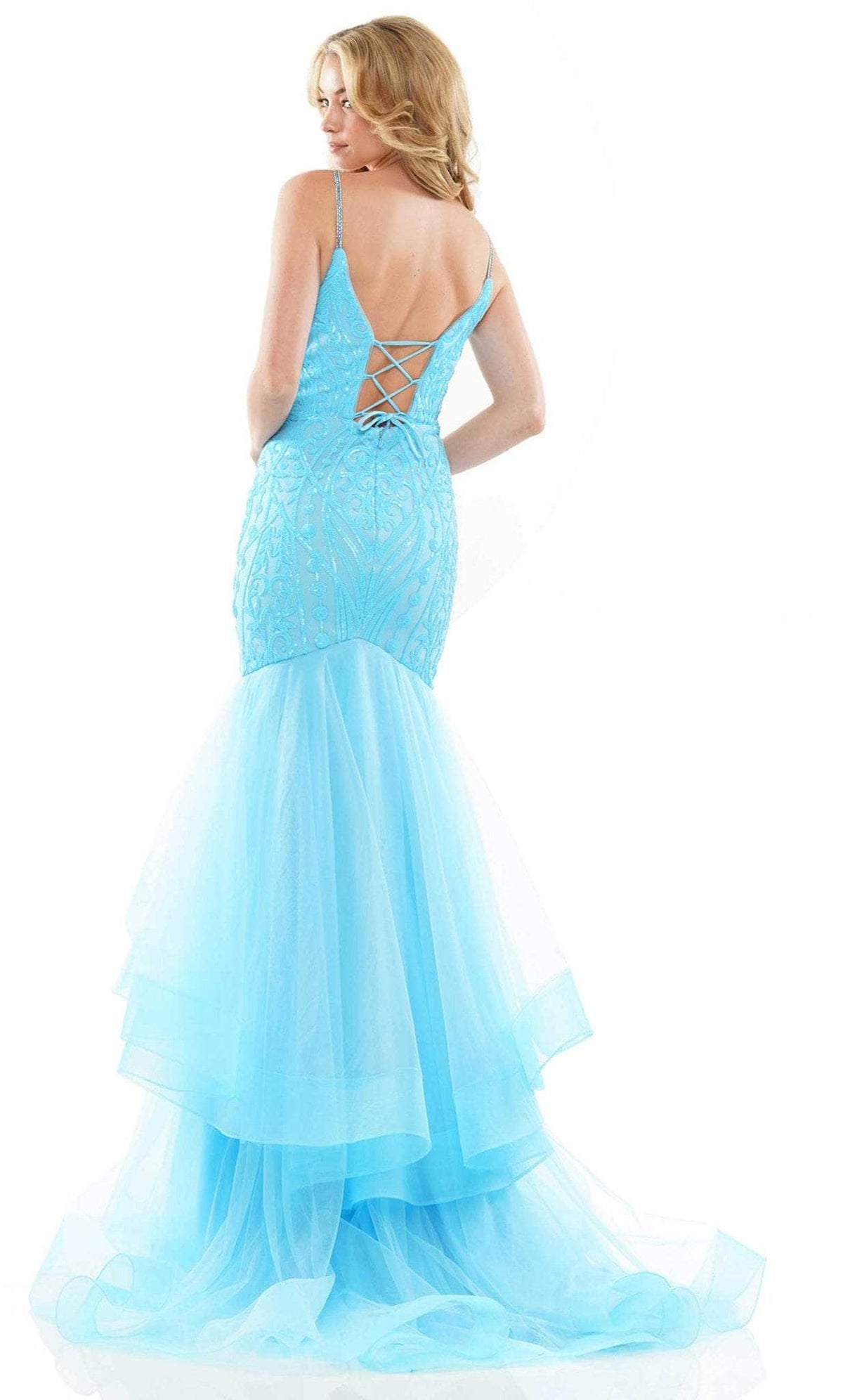Colors Dress 2978 - Sequined V-Neck Tiered Prom Gown
