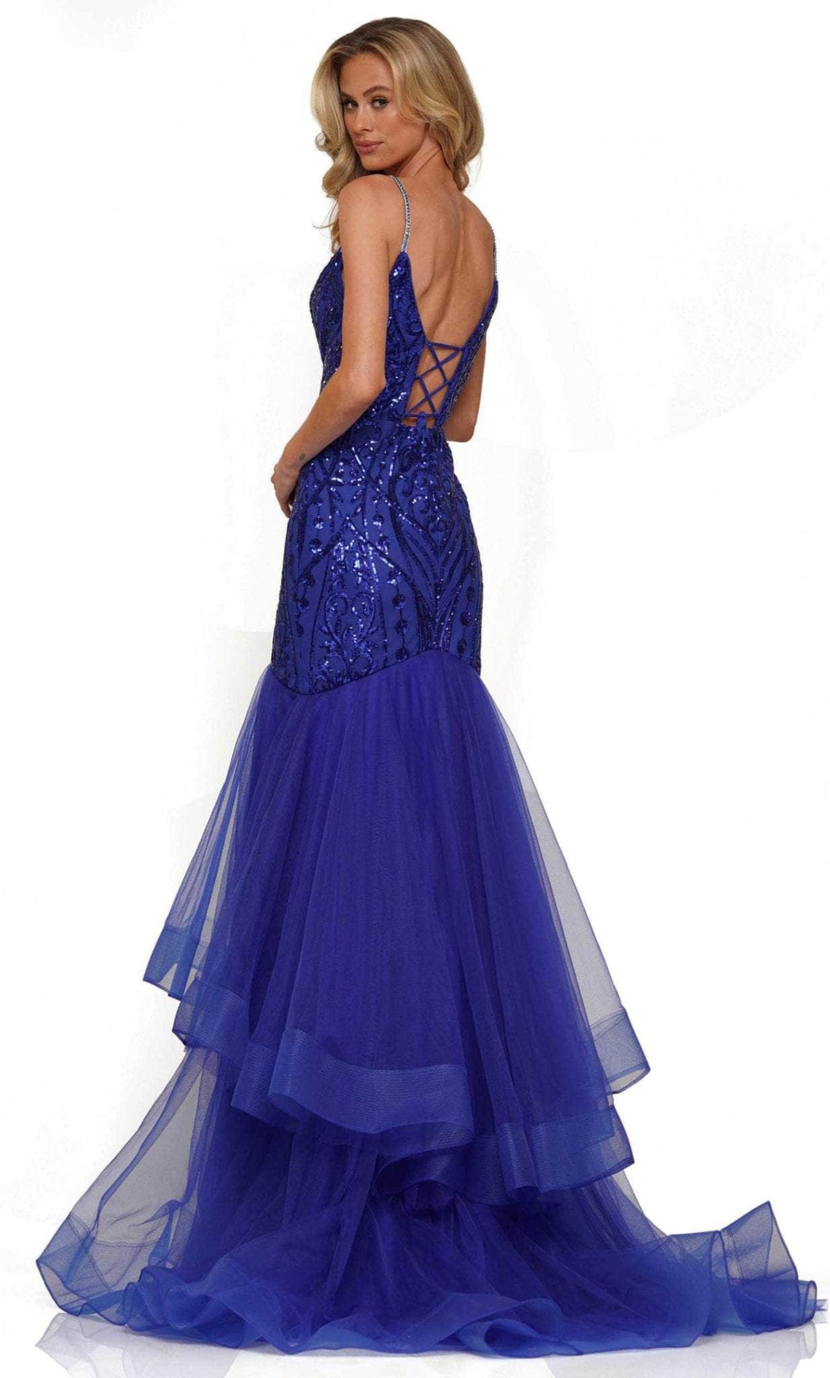 Colors Dress 2978 - Sequined V-Neck Tiered Prom Gown