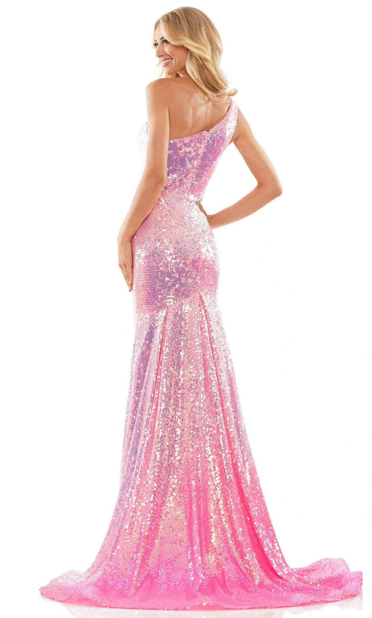 Colors Dress 2984 - Sequined Asymmetrical Prom Dress