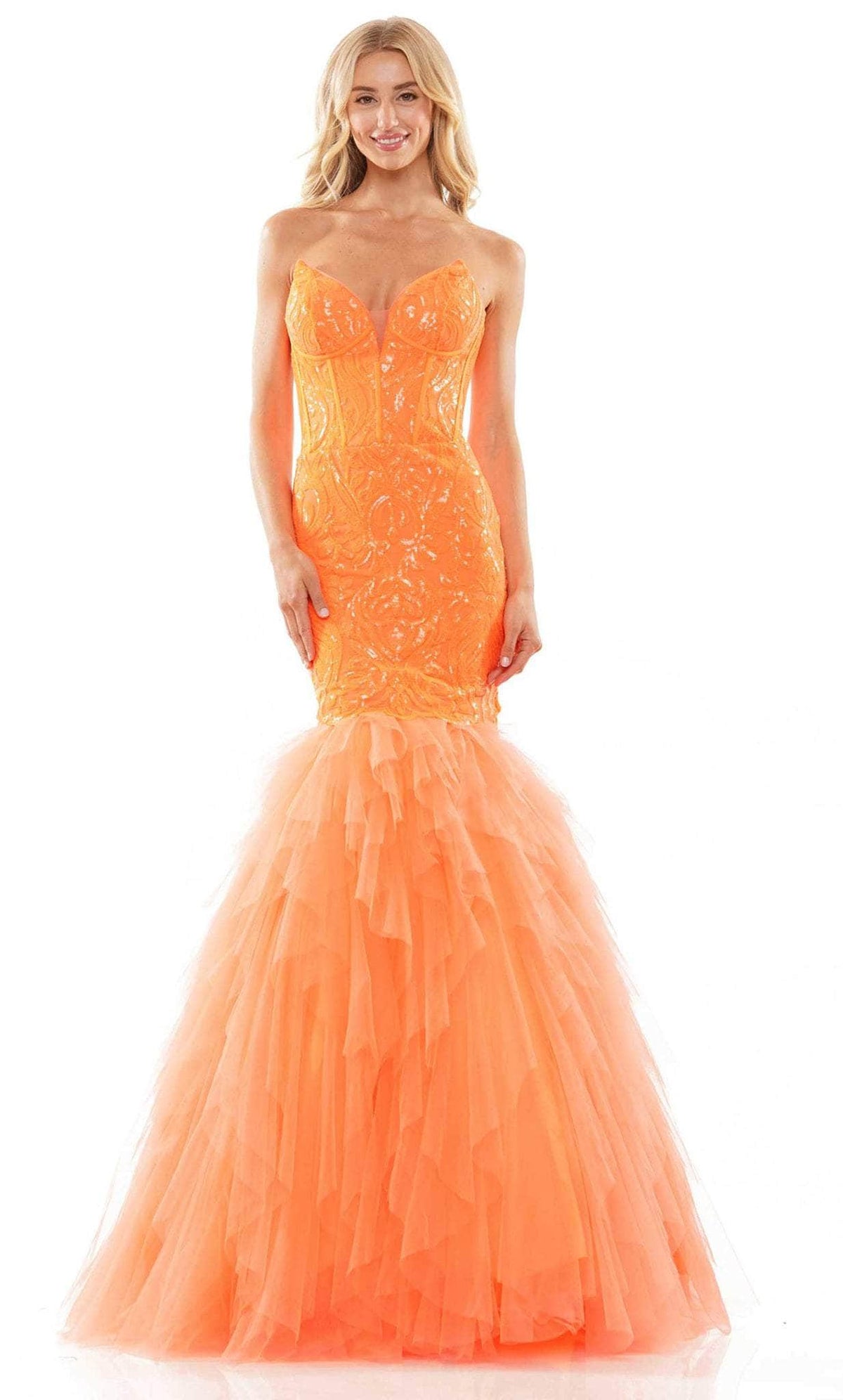 Colors Dress 2985 - Sequin Bustier Prom Gown