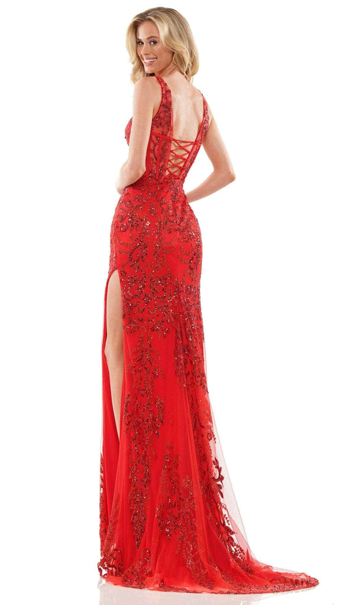 Colors Dress 2990 - V-neck Corset Bodice Prom Dress - view 4