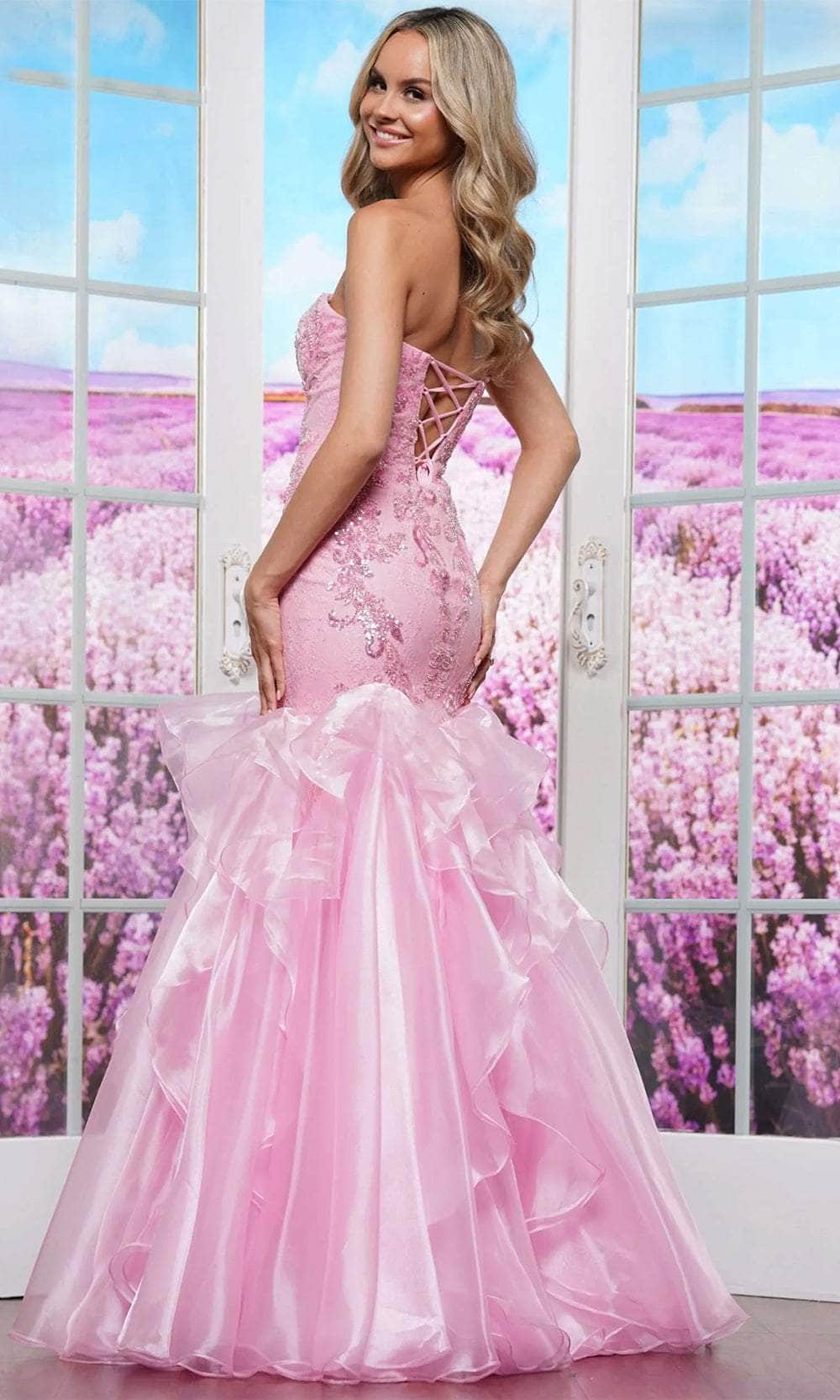 Colors Dress 3466 - Strapless Organza Flare Dress