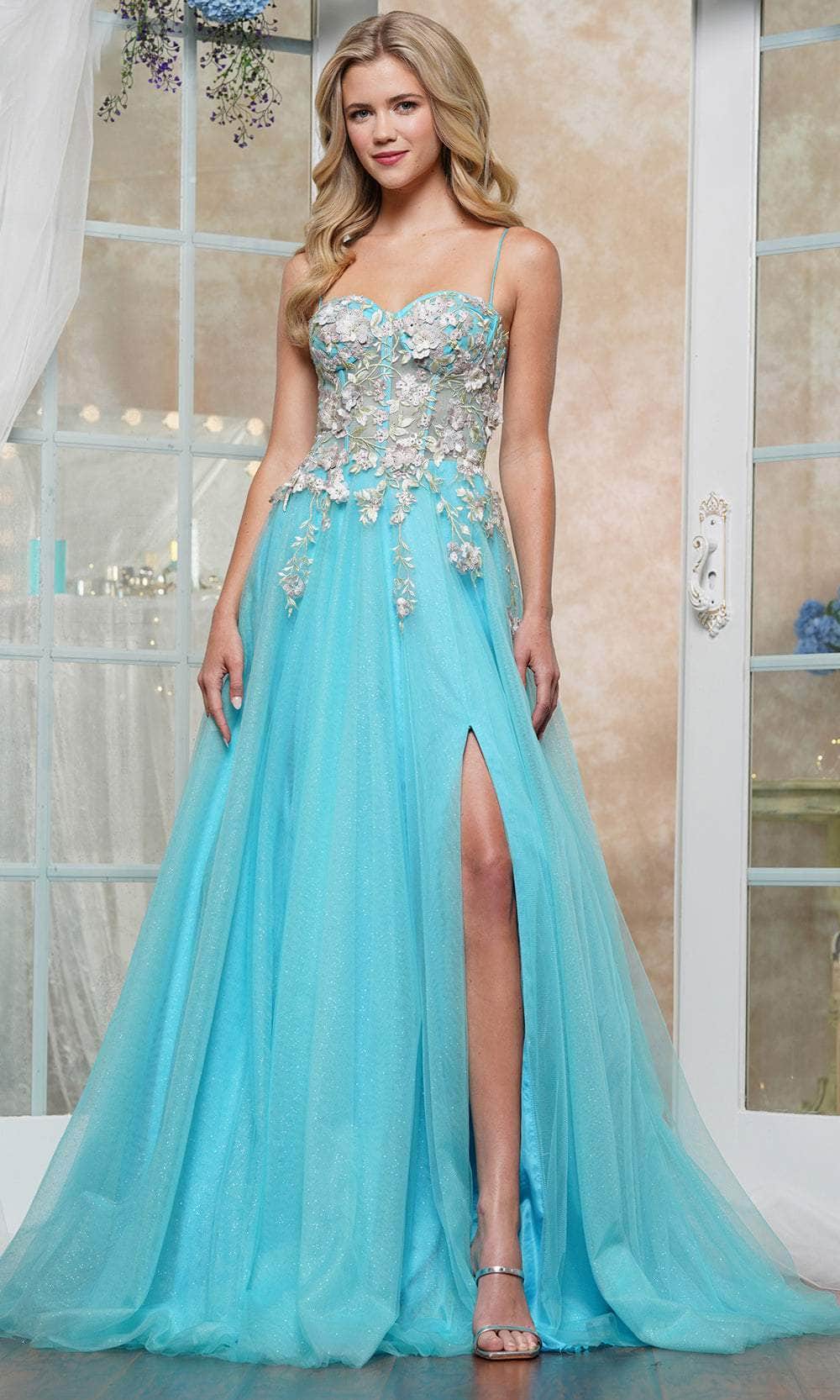 Colors Dress 3496 - Floral Appliqued Sweetheart Prom Dress - Silhouette Dresses