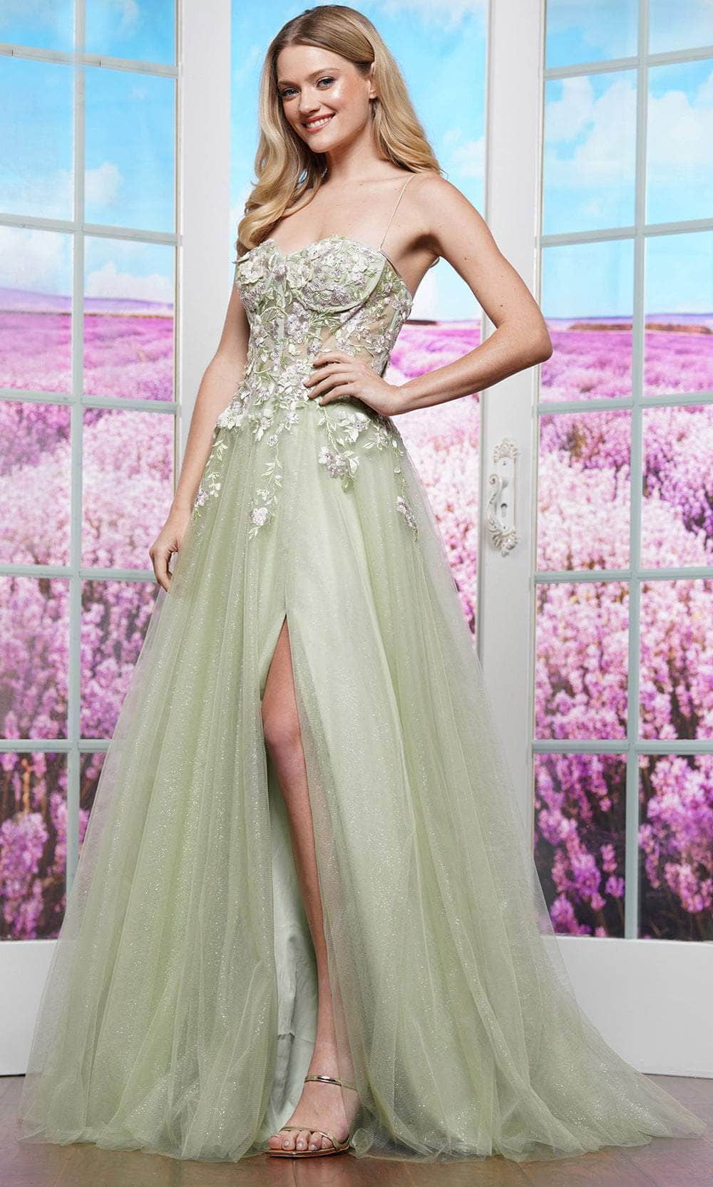 Colors Dress 3496 - Floral Appliqued Sweetheart Prom Dress - view 4