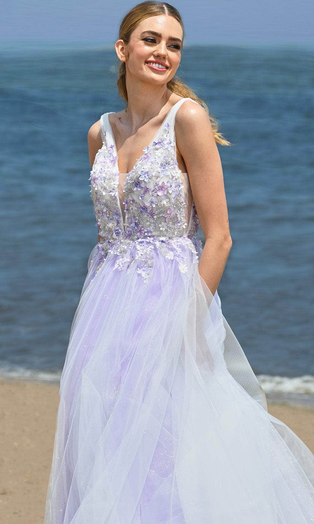 Colors Dress 3499 - Floral Applique Sleeveless Prom Dress - view 7