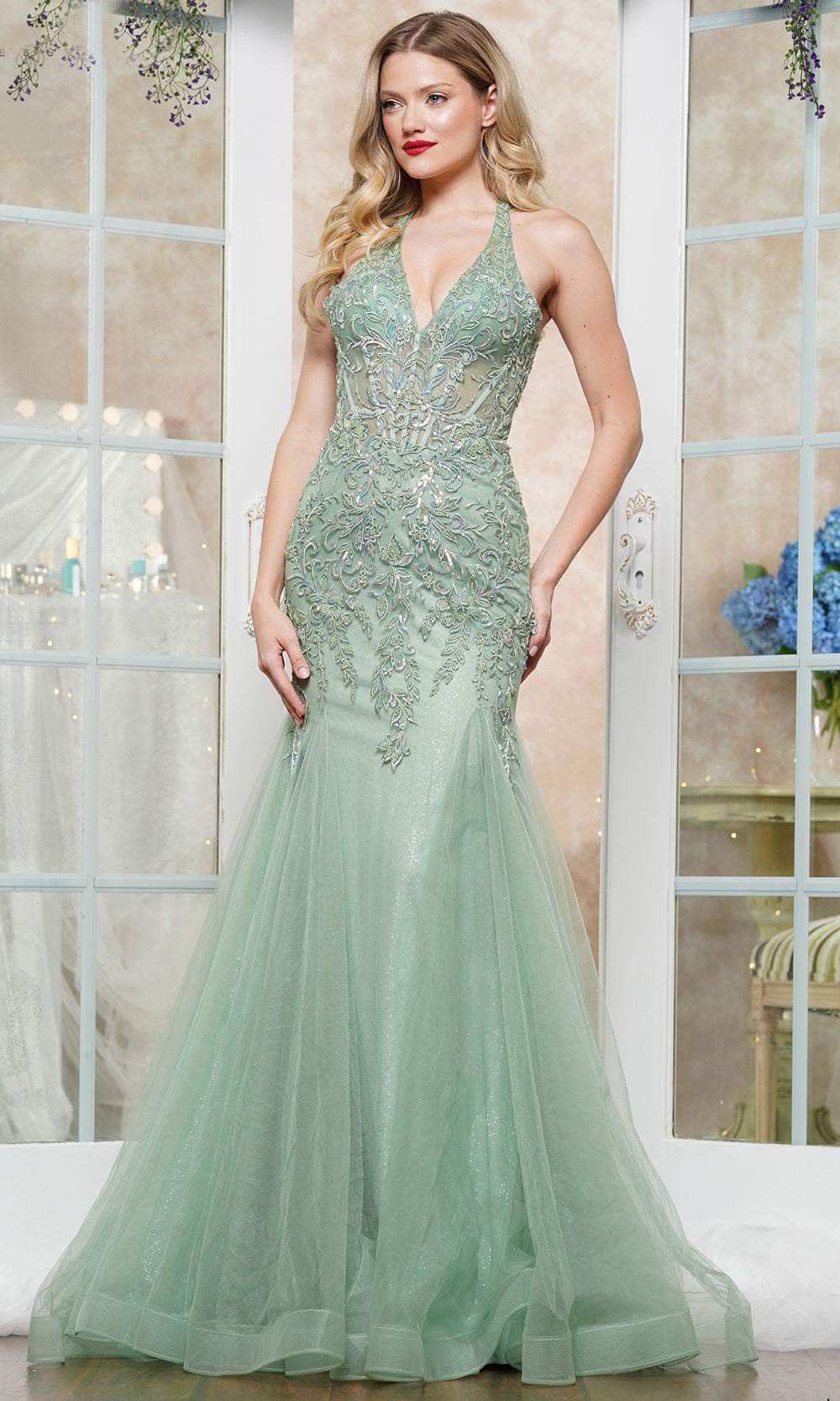 Colors Dress 3590 - Halter Neck Beaded Applique Prom Gown