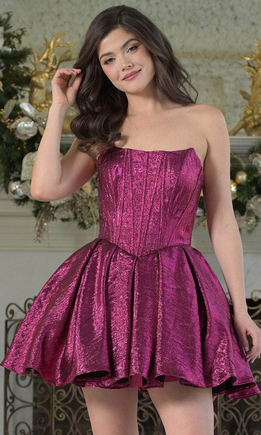 Colors Dress 3678 - Strapless Flare Mini Dress with Bow - view 4