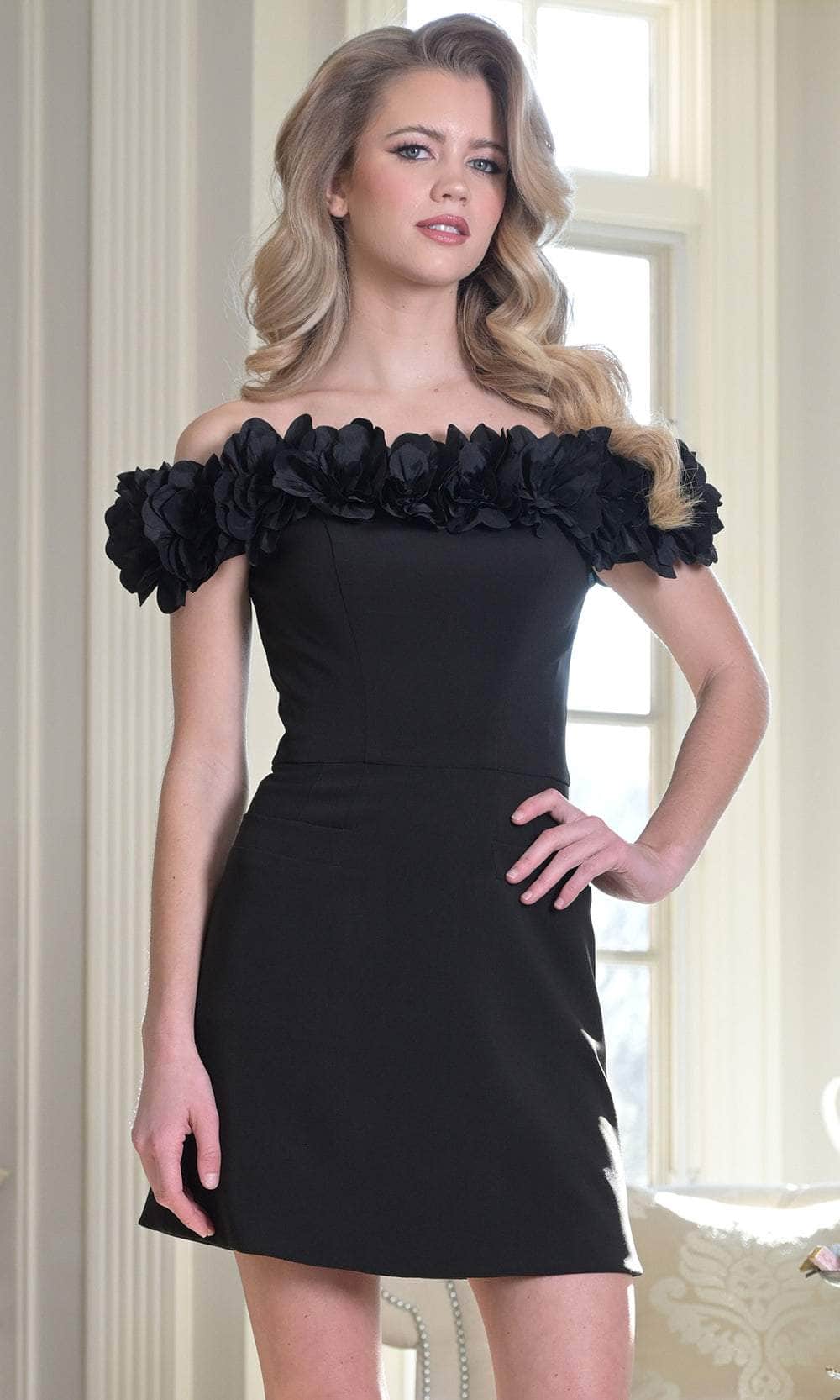 Colors Dress 3679 - Off-Shoulder Dress with Floral Detail - Silhouette Dresses