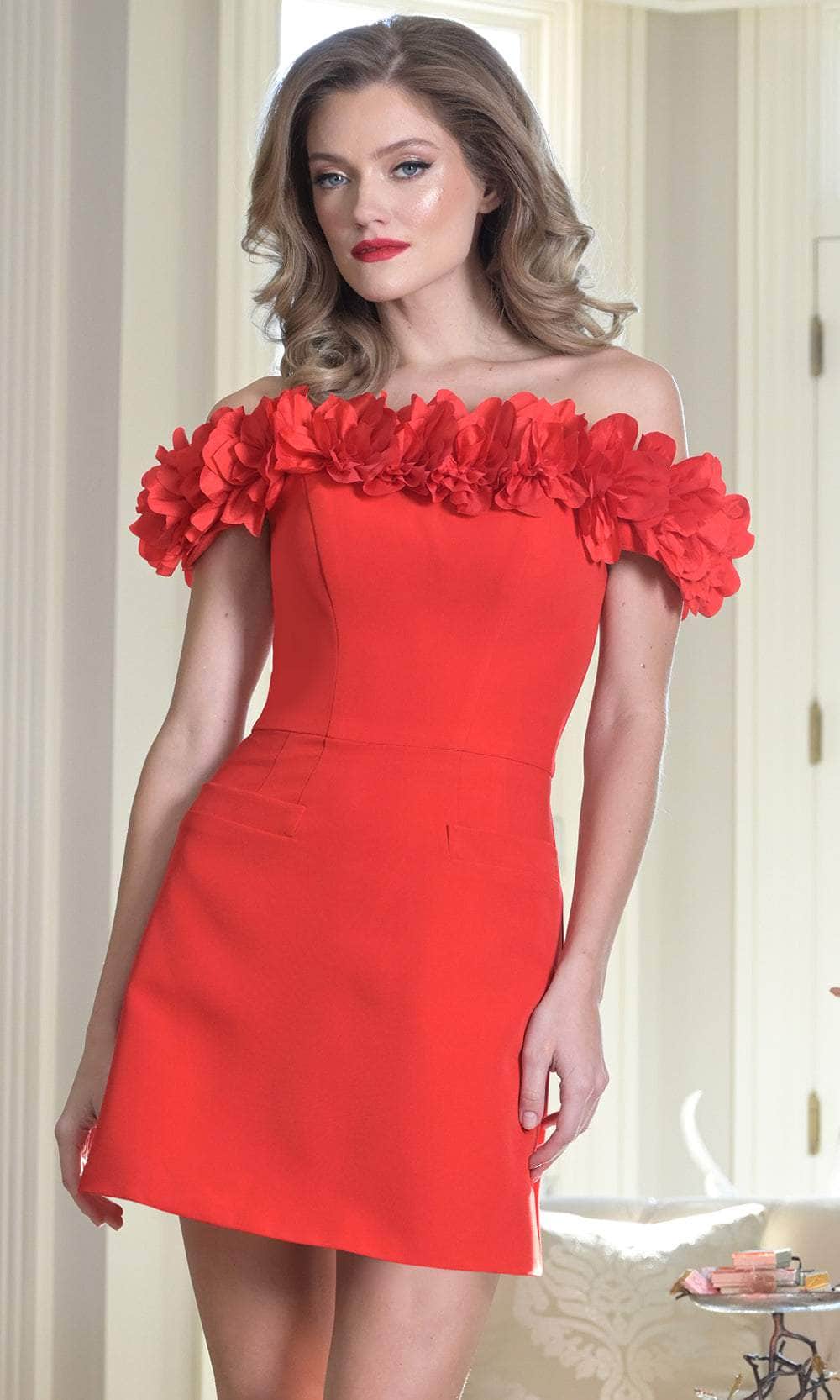 Colors Dress 3679 - Off-Shoulder Dress with Floral Detail - view 4