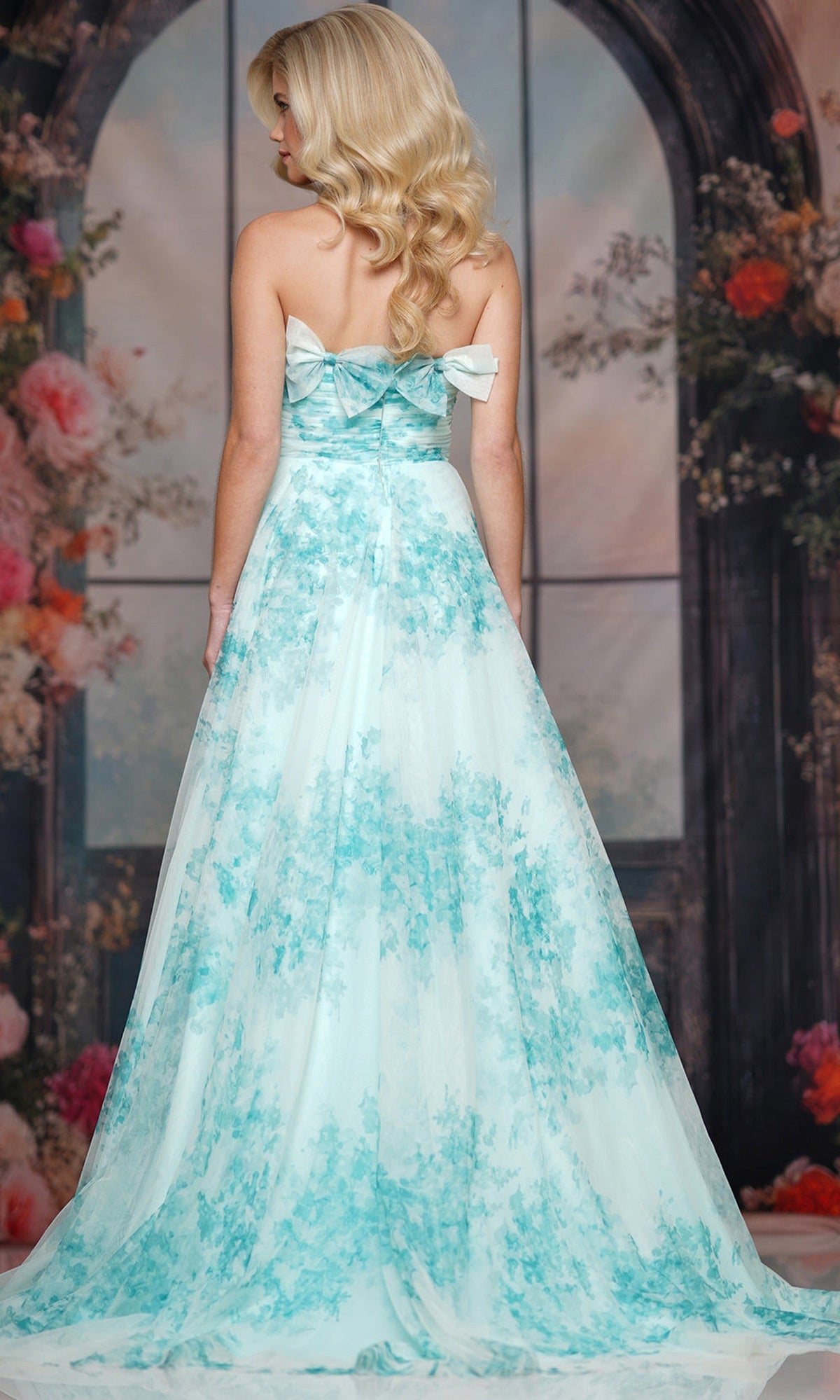 Colors Dress 3811 - Bow Accented Sweetheart Floral Gown
