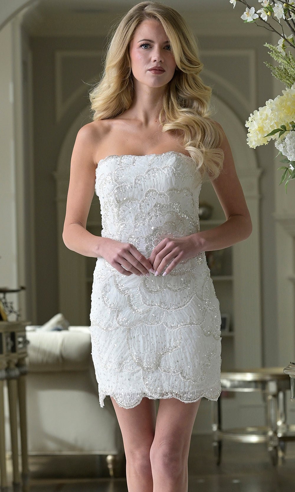 Colors Dress 3970 - Straight Neckline Fitted Beaded Dress - Silhouette Dresses