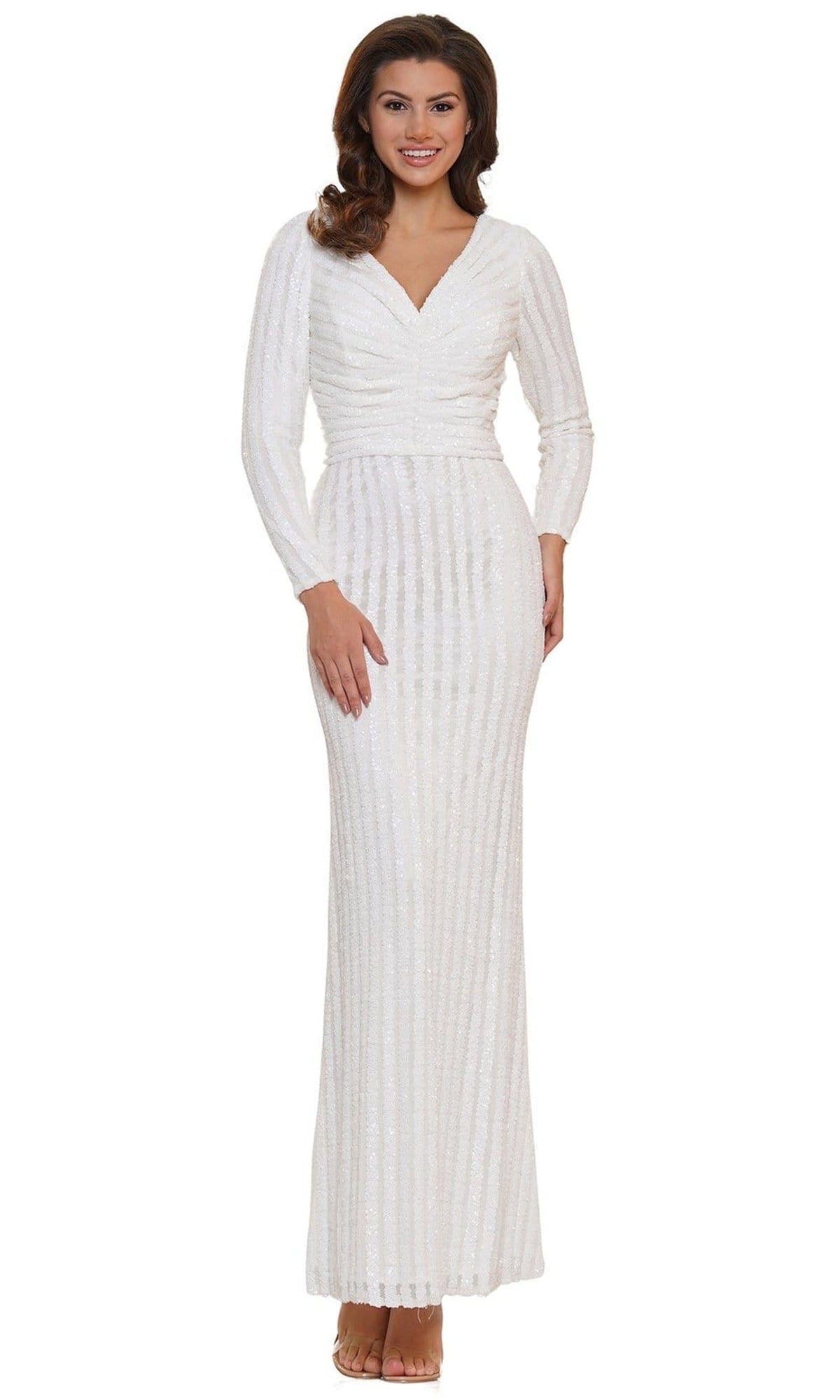 Colors Dress - G1042SL Long Sleeve Stripe Sequin Gown