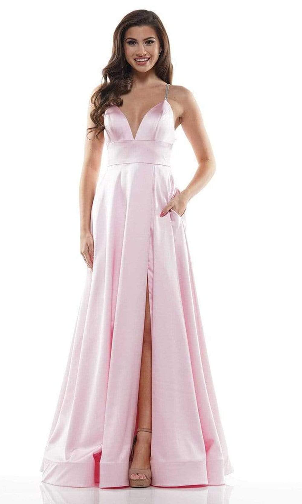 Colors Dress - G968 Strappy Satin A-Line Gown - view 7