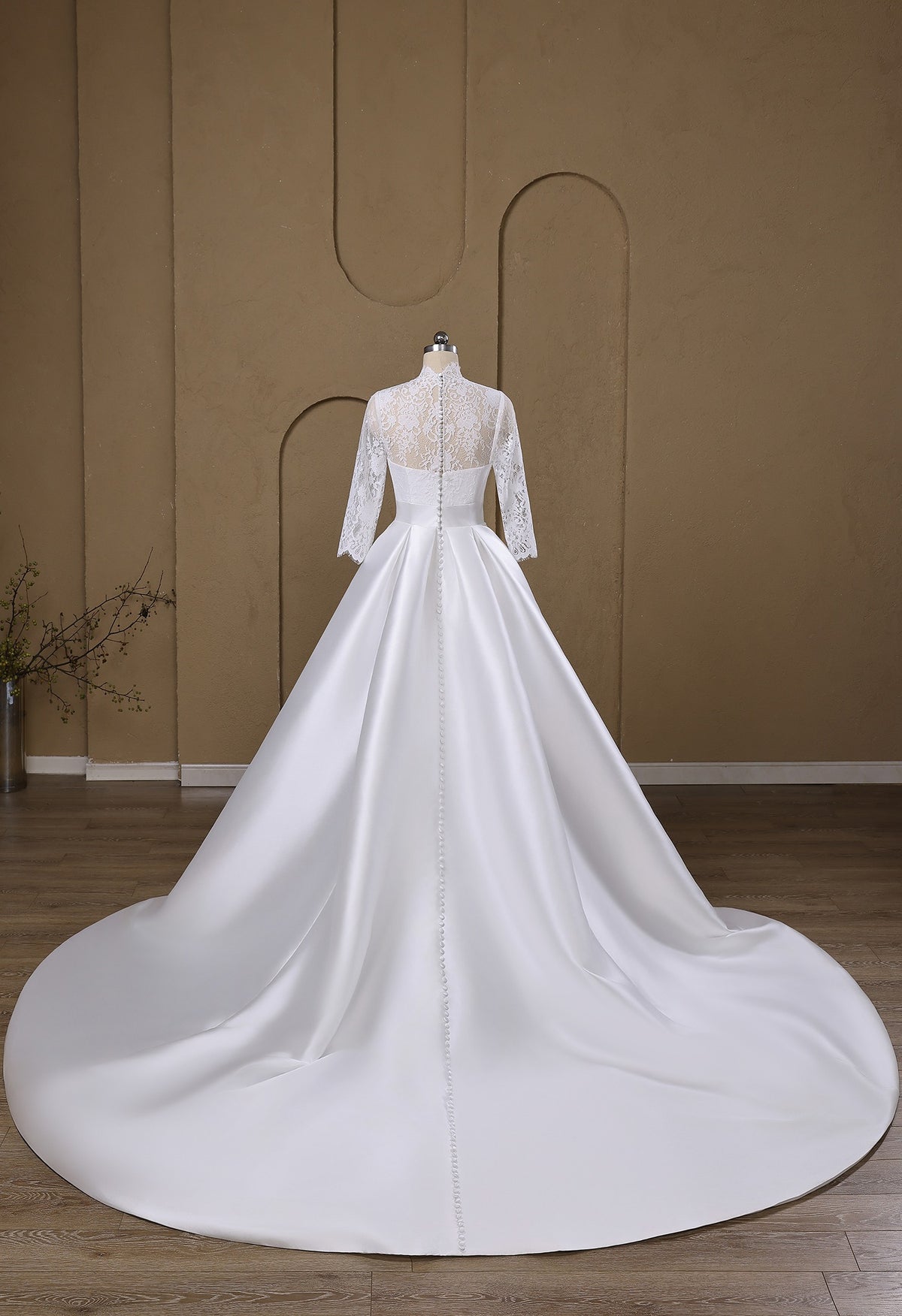 Farrah Couture HW3754 lace-sleeve a-line wedding dress - view 2