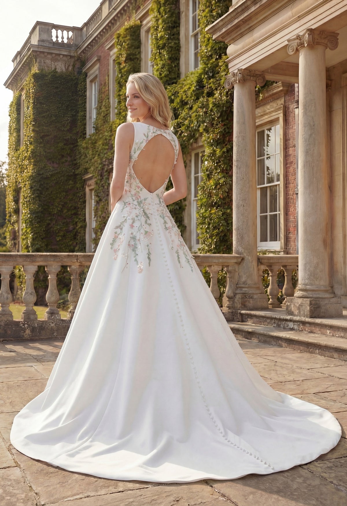 Farrah Couture HW3916 high-neck floral a-line wedding dress - view 2