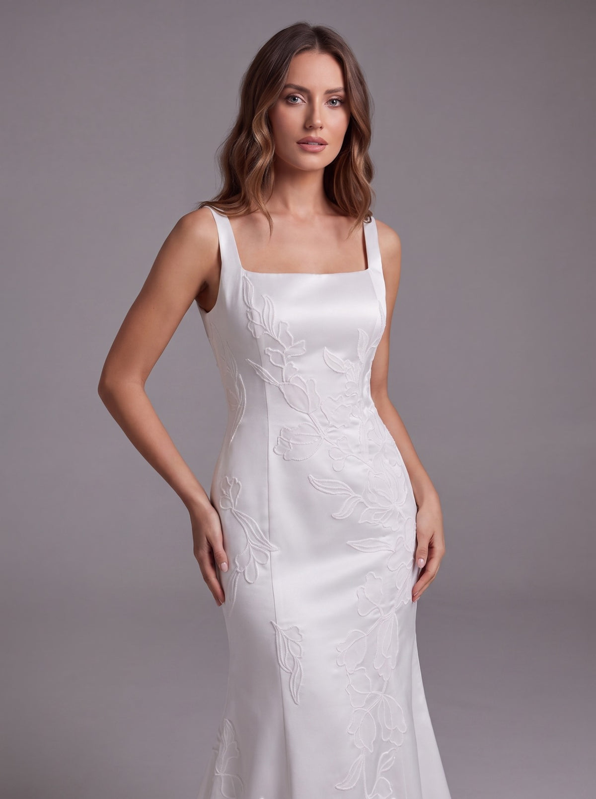 Farrah Couture HW4052 square-neck floral fit-and-flare wedding dress - view 2