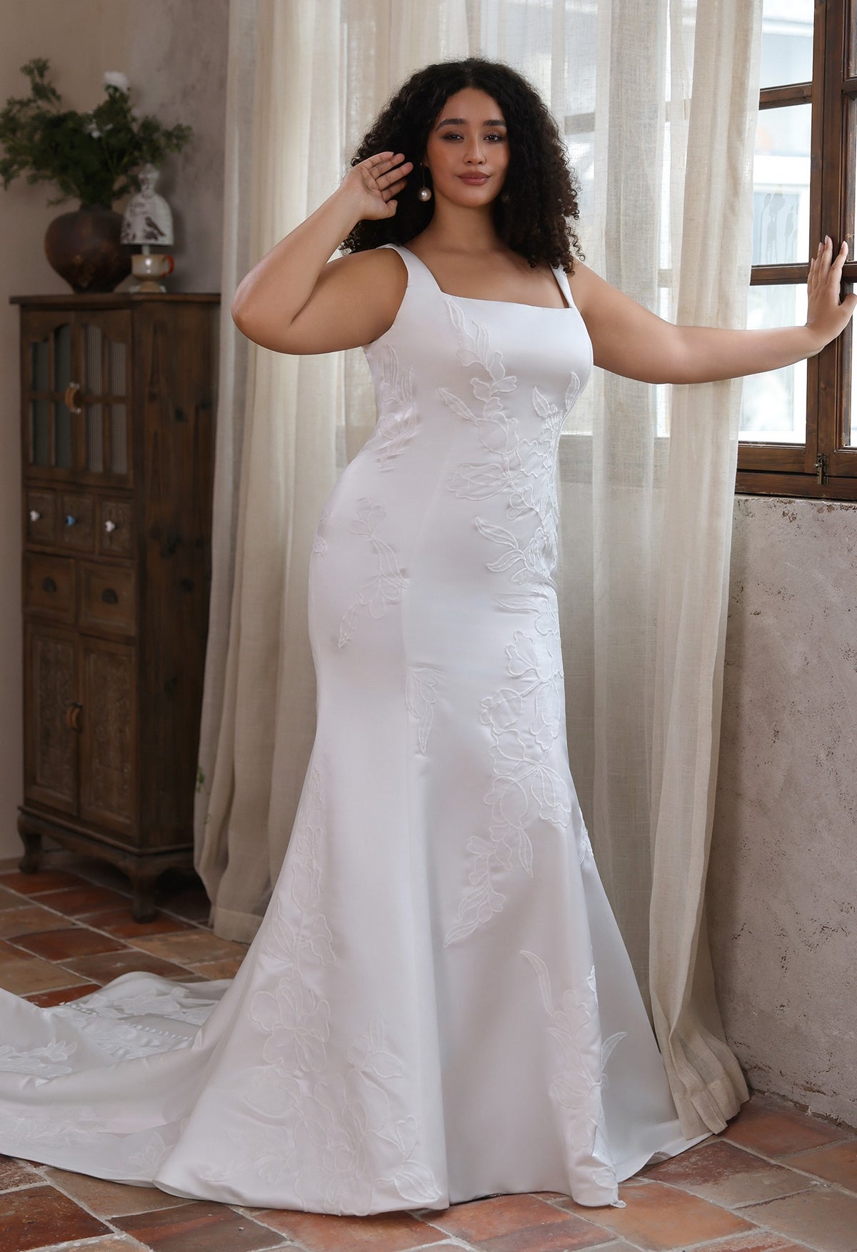 Farrah Couture HW4052 square-neck floral fit-and-flare wedding dress - view 5