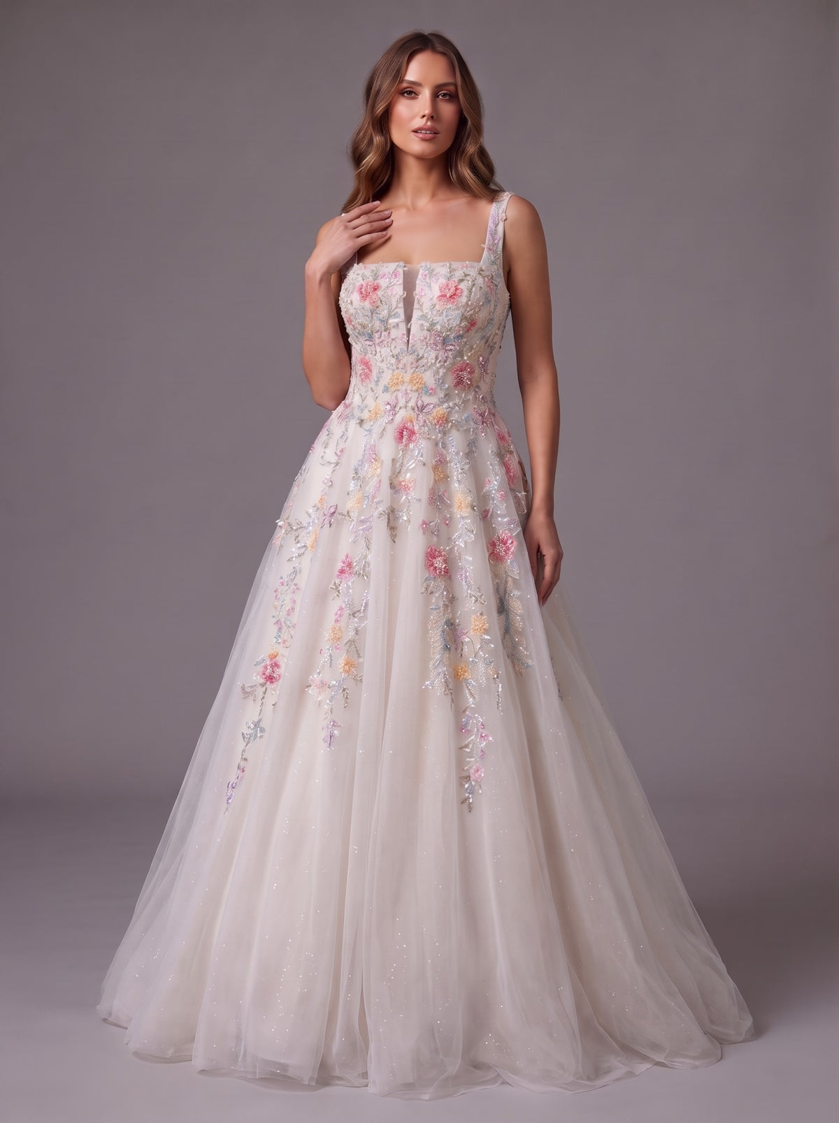 Farrah Couture HW4059 colorful floral a-line wedding dress - view 1