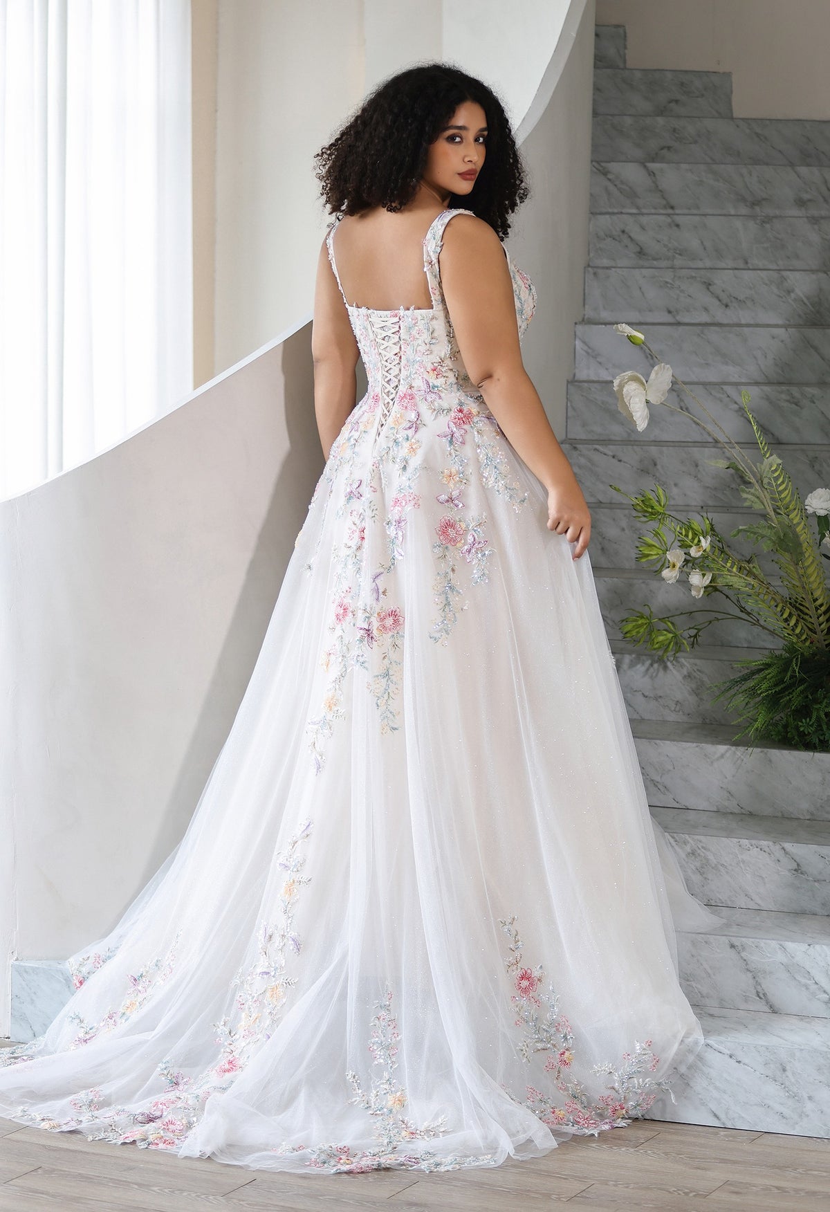 Farrah Couture HW4059 colorful floral a-line wedding dress - view 6