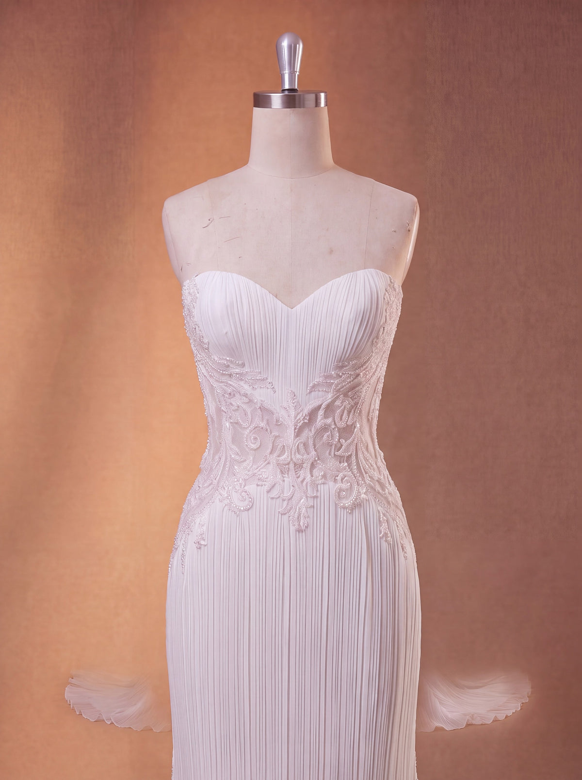 Farrah Couture HW4098 pleated fit-and-flare wedding dress - view 2
