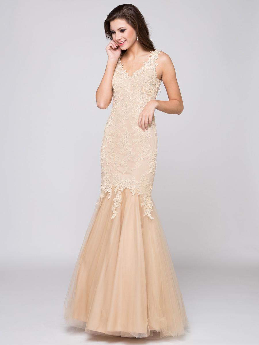Glow by Colors - G290-1 V-neck Beaded Lace Mermaid Gown