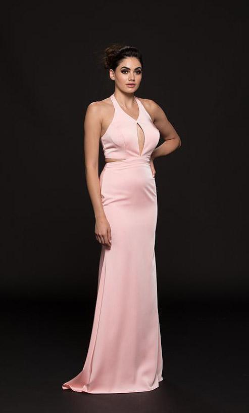 Glow by Colors - G774 Halter Cutout Bodice Faille Gown