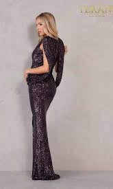 Terani Couture - 2021M2962 Cape Sleeve Sequin Long Dress - detail view