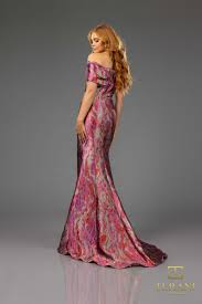 Terani Couture 251M4434 - Off Shoulder Lava Jacquard Evening Dress - view 4