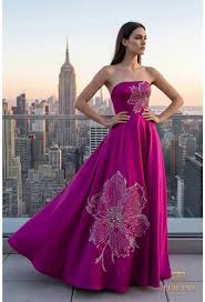 Terani Couture 261E6544 - Strapless Embroidered Satin Gown - detail view